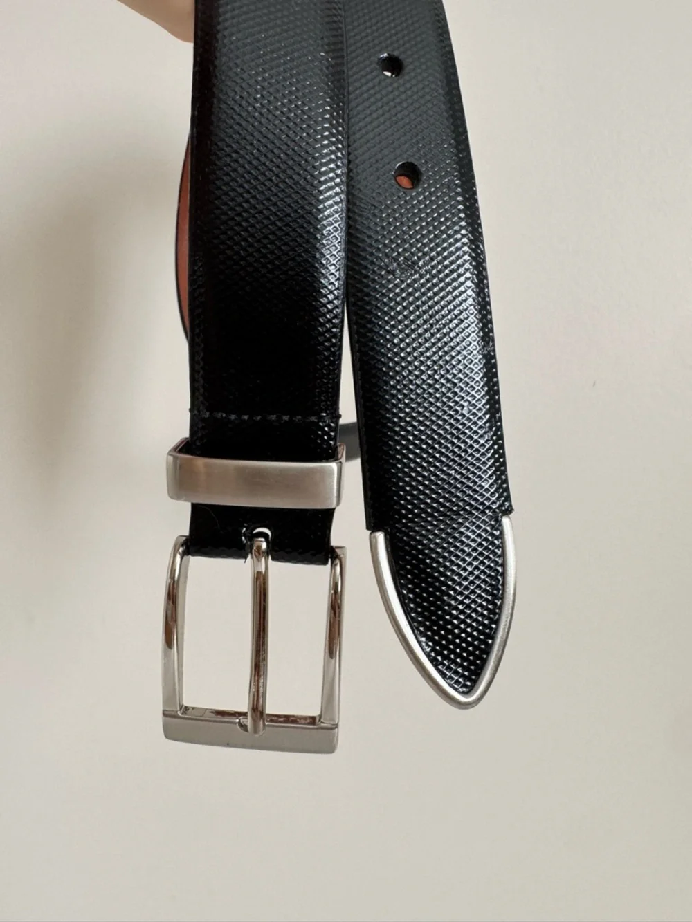 Cole Haan Leather Textured Belt black with silver buckle size 36